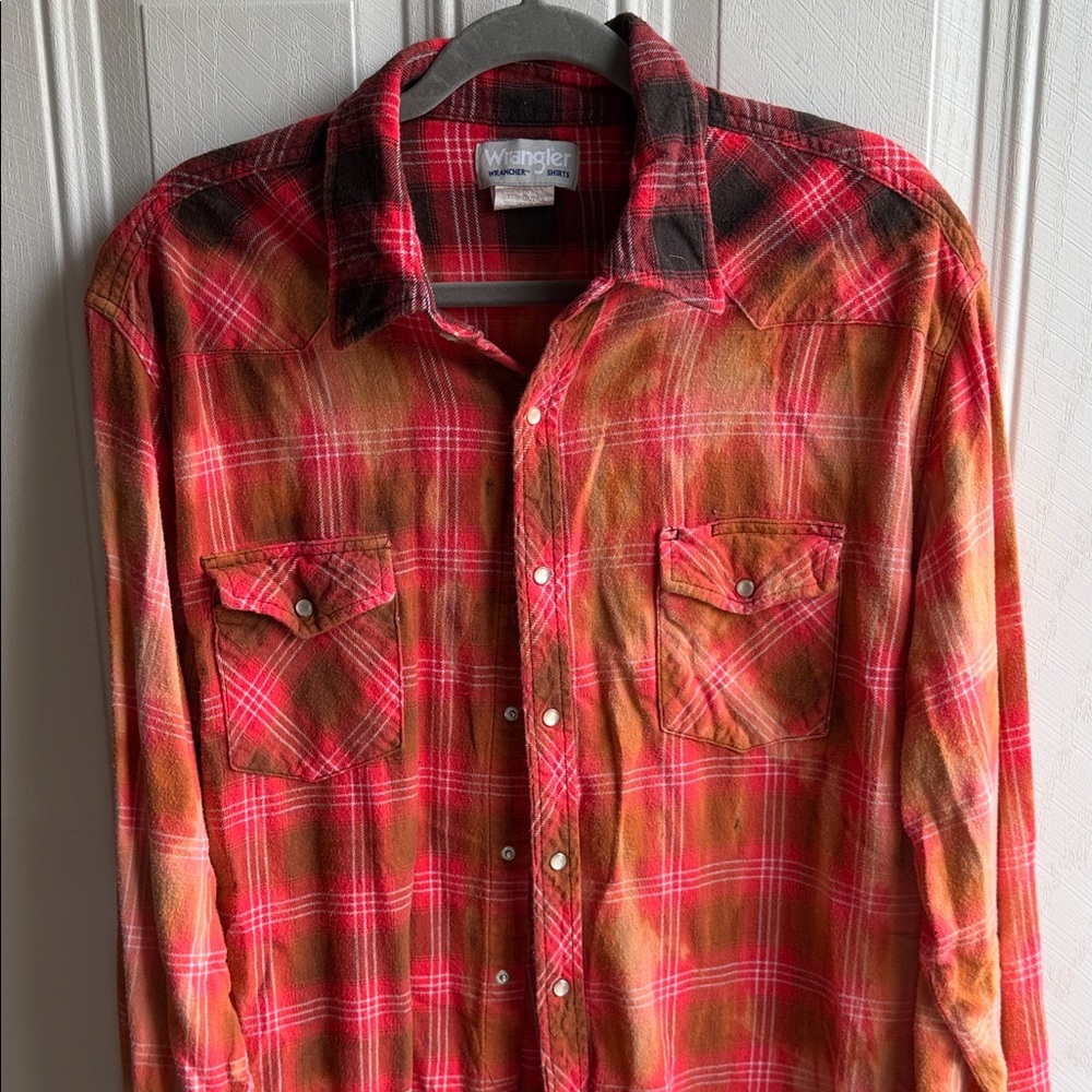 Wrangler Red and Orange Plaid Long-Sleeve Button-Down Shirt 2X